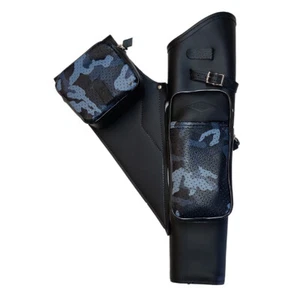 🎯 Neet NT-2100 Leather Target Quiver Black with Blue Camo Pockets RH - Picture 1 of 1