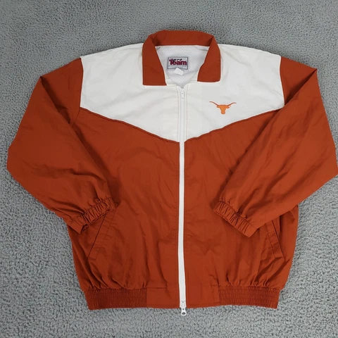 VINTAGE Texas Long Horns Jacket Mens Large Orange White Windbreaker Full Zip USA Cover