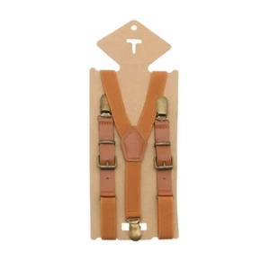 Brown Leather Casual Suspenders-3Bronze Clip Kid Suspender Style Braces Strap1PC - Picture 1 of 17