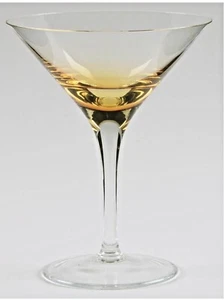 Martini Glass Goblet Blending Clear to Amber Clear Stem Hand Blown 6.5" Tall - Picture 1 of 8