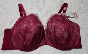 NWT Cacique Burgundy & Pink Size 46DDD Lightly Lined Balconette Underwire Bra - Picture 1 of 5