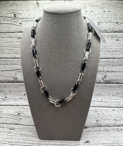 Collar Nine West Tono Plata y Gargantilla Negra Corto 16" Largo - Nuevo con Etiquetas - Imagen 1 de 6