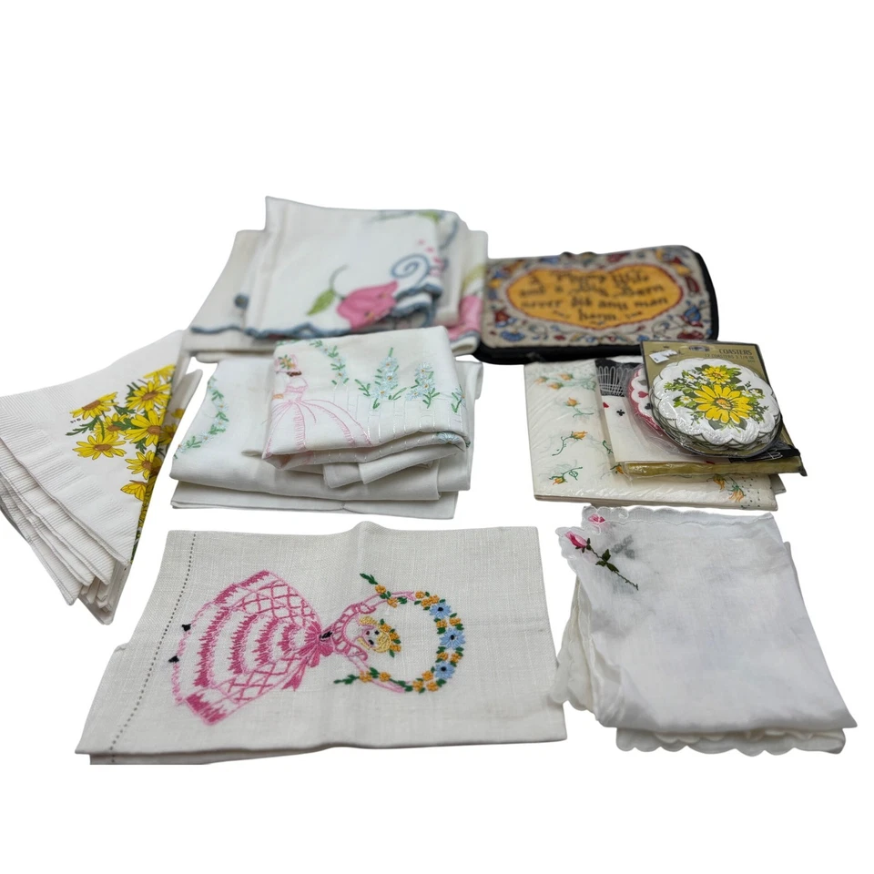 LOTE 2 fundas de almohada vintage bordadas colección servilletas paños de té idea de regalo Foto 1 de 4