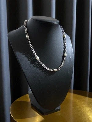 Collar de eslabones de cadena de perlas de estación de plata de ley Judith Ripka 14 " Foto 1 de 4