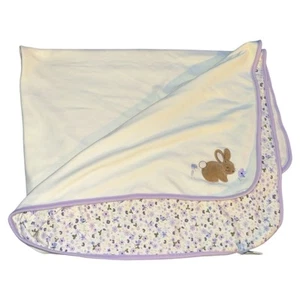 Gymboree Purple Flower Velvet Brown Bunny Baby Blanket 2003 Lavender Lovey - Picture 1 of 5