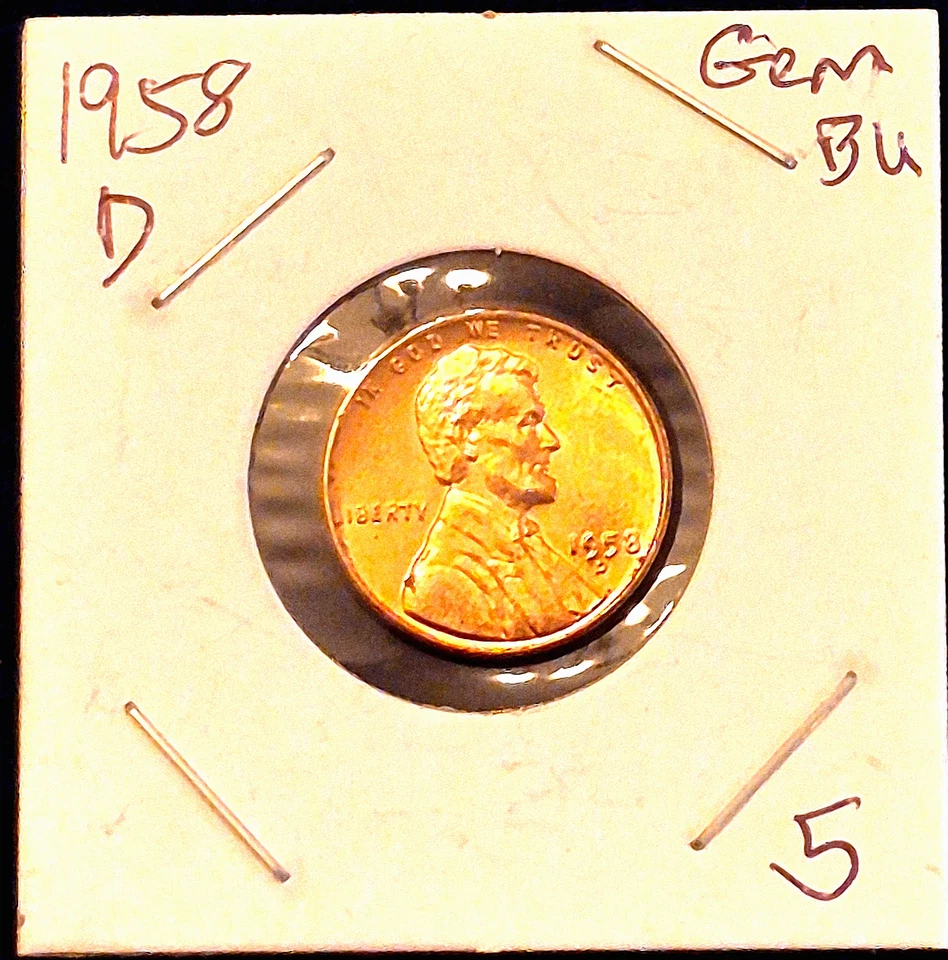 1958 D Lincoln Wheat Cent GEM BU 30° CW Die Rotation Error "Last Yr Wheat Cent" - Image 1 of 2