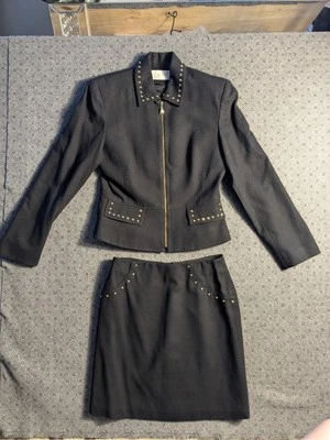 Cache Wool Skirt Suit Gold Studded Embellished Womens Sz 4 Vintage Sophisticated - Image 1 of 4