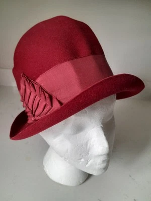 Vintage 1960's Red Felt Women's Dress Hat With Satin Flourishes  - Image 1 of 4