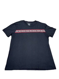True Religion Contrast Tape T-Shirt Mens Large Black Cotton NWT - Picture 1 of 9