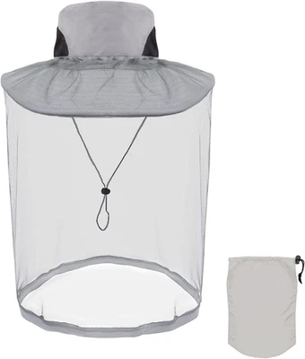 Mosquito Bee Head Net Hat Grey Nylon Midge Face Mesh for Hiking Camping Fishing - Image 1 of 4