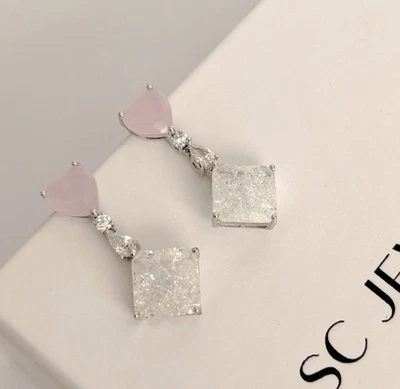 Pendientes de corazón de plata de ley 925 cristal rosa y blanco joyería para mujer” Foto 1 de 4
