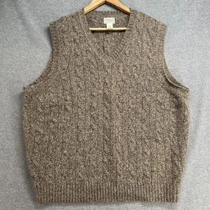 LL BEAN Men’s XL Brown 100% Wool Cable Knit Vest V-Neck Sleeveless - Picture 1 of 5