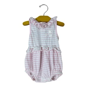 Vintage Buster Brown Baby Romper 18 Mo Pink Stripe Ruffle Flowers MADE IN USA - Picture 1 of 5
