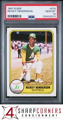Fleer #574 1981 Rickey Henderson Athletics Hof PSA 10 Foto 1 de 4