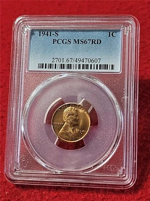 1941-S LINCOLN WHEAT BACK CENT PCGS MS 67RD                 #MF-T6121 - Image 1 of 2