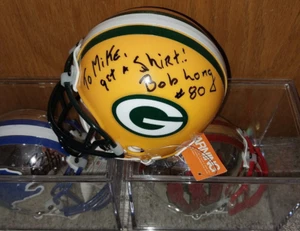 Mini Casco AUTÓGRAFO BOB LONG Firmado PACKERS con Certificado de Autenticidad Auto Inscrito "A Mike" - Imagen 1 de 4