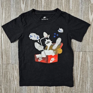 Nike Air Force 1 Kids Tee Graphic T-Shirt Black White Size 5 Unisex Cotton 90s - Picture 1 of 6