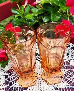 Set Of 2 Fostoria Peach Pink Virginia Glass Iced Tea Goblets~X'NICE Vol. Prices - Picture 1 of 14