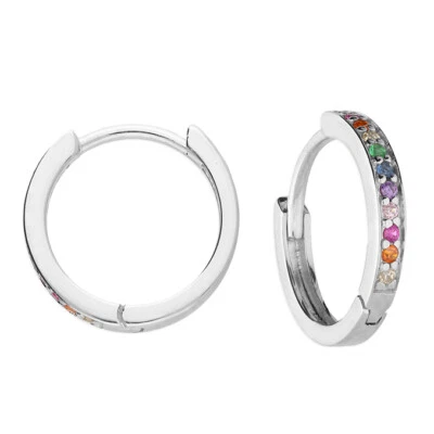 Sterling Silver Simulated Rainbow Sapphire CZ Huggie Hoop Earrings 925 Silver - Image 1 of 4