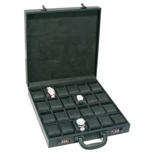 Black Attache Travel Salesman Case For 24 Watches With 3 Digit Combination Lock - Picture 1 of 2