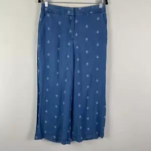 Loft Lyocell Denim Embroidered Wide Leg Crop Pants Size 4 Blue - Picture 1 of 10