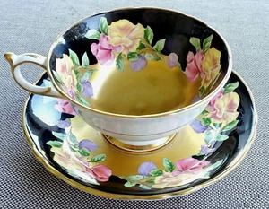 PARAGON VINTAGE TEACUP & SAUCER SET HEAVY GOLD SWEET PEA FLORAL ANTIQUE - Picture 1 of 11