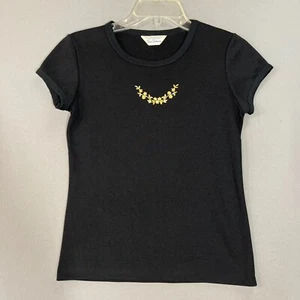 VTG Sears Short Sleeve Shirt Womens S Cottagecore Boho Embroidered Flowers Black - Picture 1 of 7