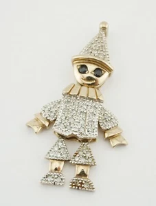 9ct Hallmarked Articulated Clown Set With 46 Diamonds & Sapphire Eyes Pendant - Picture 1 of 6