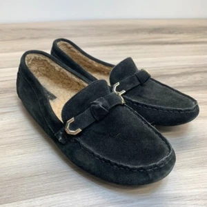 Cole Haan Evelyn Bow Loafer Women's Size 8B Black Suede Driving Shoe Moccasin - Picture 1 of 12