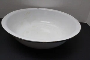 Vintage White & Black Enamelware Basin or Bowl - Picture 1 of 13
