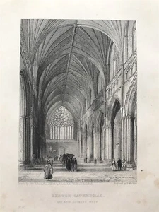 Catedral Exeter Nave Oeste por Garland & Winkles Impresión Original 1838 - Imagen 1 de 2