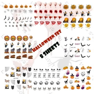 Nail Art Water Transfer HALLOWEEN Stickers Set skeleton pumpkins blood 8pcs - Picture 1 of 2