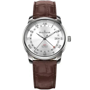 Oceaneva OceanTrek GMT 200m Silver Brown Men's Watch - Brand New - Picture 1 of 15