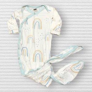 Copper Pearl Newborn Knotted Gown Blue Rainbow Print Long Sleeve Baby Sleepwear - Picture 1 of 4