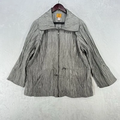 Ruby Rd Jacket Size 18W Silver Iridescent Crinkle Button Up Artsy Art To Wear - Image 1 of 4