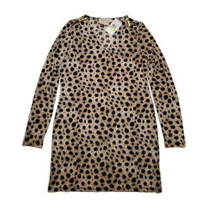 NWT Michael Kors Long Sleeve Leopard Mini Dress With Zipper Detail Size M - Picture 1 of 8