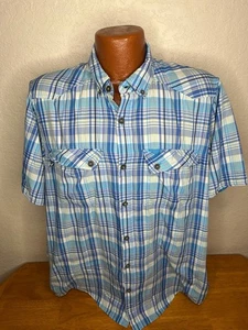Men's ExOfficio Fishing Hiking S/S Button Front Shirt Large L | Nylon | Plaid - Picture 1 of 5