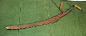 Antique Hay Knife Cutter Farm Tool Primitive Red Wooden Handles Wall Hanger - Picture 1 of 4