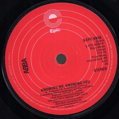Abba Knowing Me Knowing You 7" vinyl UK Epic 1976 solid orange label design 7" - Image 1 of 2