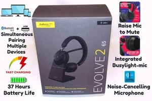 Jabra Evolve2 65 Wireless Headset w/ Microphone USB + Bluetooth 5.0 - Zdjęcie 1 z 12