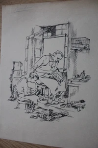 50er Jahre? Meisterhafte Zeichnungen: Schuster, Schmied - 18x24 cm - Bild 1 von 5