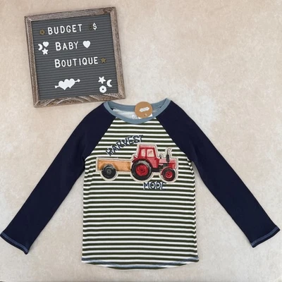 Camisa Tractor Modo Cosecha Rayas Mud Pie Nueva con Etiquetas Talla Grande (4T-5T) Foto 1 de 3