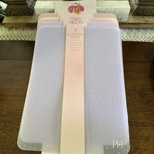 NWT PARIS HILTON Designer 4 pc Pastel Cutting Mats 13x9.5 No slide Grip Back - Picture 1 of 10