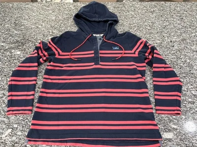 L.L. Camisa de Rugby Bean Pullover con Capucha Rosa y Azul Rayas Preppy Clásica Talla Lg. Foto 1 de 4