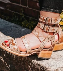 New Freebird By Steven Women Gaby Beige Leather Sandals Size US 8 EUR 38 39 - Picture 1 of 7