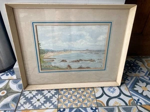 Vintage St Aubin's Bay Jersey 1968 Original Aquarell Gemälde Holzrahmen - Bild 1 von 6