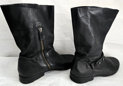 Botas de cuero negras Eileen Fisher para mujer talla 7,5 cremallera media pantorrilla moto moda Foto 1 de 4