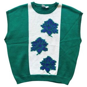 NWOT VTG 80s MS RUSS Sweater Vest Green Leaf Botanical Cottagecore 20W Plus-Size - Picture 1 of 9