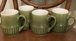 Vintage Avocado Green Mugs. Set of 4 Made in Japan MCM Coffee Tea - Picture 1 of 5