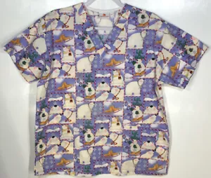 Christmas Scrub Top womens size M Medium Polar Bears Winter Holiday Let It Snow - Picture 1 of 5